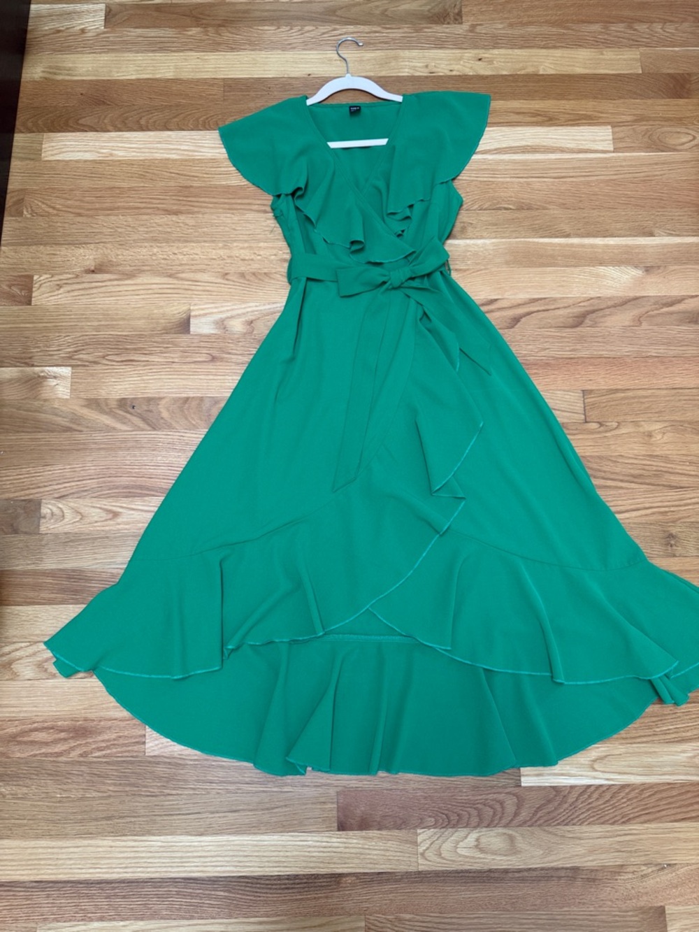 SHEIN Bright Green Ruffle Wrap Midi Dress Sz S - Picture 6 of 13